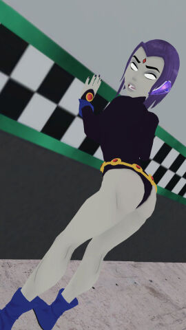 1girls 3d ass black_leotard dc dc_comics female hypnosis leotard raven_(dc) teen_titans white_eyes