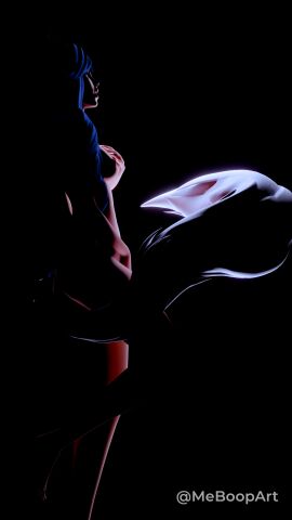 1girls 3d ahri athletic athletic_female blender blue_hair breasts ear female human league_of_legends masturbation meboopart nipples slim_waist tail watermark