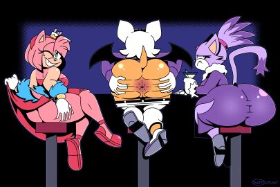 2d 3girls amy_rose anthro anus ass ass_in_dress bat big_ass blaze_the_cat bubble_ass bubble_butt chiropteran clothing deep_skin digital_media dress drink fat_ass feline female female_only full_body furry hedgehog huge_ass ineptoutcast jacket large_ass no_panties pants pants_down png presenting presenting_hindquarters pussy rouge_the_bat sitting sonic_(series) sonic_the_hedgehog_(series) spread_ass spreading stool thick_ass thick_thighs wide_hips