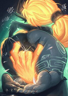 1girls 2d 2d_(artwork) anus ass back_view big_ass big_butt body_markings cjfurs feet_up female female_only finger_fuck fingering_self glowing glowing_hair hair_hand hand_on_own_ass imp imp_midna long_hair markings masturbation midna nintendo on_knees onomatopoeia orange_hair ponytail pussy shortstack solo solo_female the_legend_of_zelda thick_thighs thighs tied_hair twilight_princess vaginal_fluids vaginal_masturbation vaginal_penetration