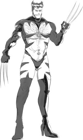 1boy adapted_costume alternate_costume cbspinkpink chest_hair cigar claws male male_only marvel marvel_comics monochrome muscular muscular_male nipples pectorals revealing_clothes short_hair solo vaas wolverine_(x-men) x-men