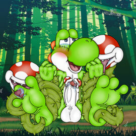anthro balls blowjob blush bound cock dick erection feet feetpaws foot_fetish footpaws forest green_yoshi male mario_(series) outnumbered paw paws penis pirahna_plant piranha_plant restrain restricted stuck tickle tickle_torture tickled tickling toe_licking vines vulnerable weak yoshi