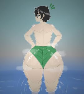 1boy andrew_graves ass big_ass black_hair bottom_heavy bottom_heavy_male eyeglasses fat_ass fat_butt femboy feminine_male green_eyes green_panties green_shorts in_water looking_at_viewer looking_back male male_focus male_only male_solo musky_clouds ocean ocean_background pear_shaped pear_shaped_figure shiny shiny_ass shiny_body shiny_butt shiny_skin short_shorts shorts solo solo_male steam steaming_body steamy_ass suprised swimsuit swimwear the_coffin_of_andy_and_leyley tight_clothing trunks twink water water_dripping wedgie wet_ass wet_body wet_clothes wet_clothing wet_skin wide_hips yomiee