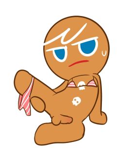 1boy 2025 balls blue_eyes bottomless brown_body cookie_run cookie_run_kingdom erect_penis erection gay genitals gingerbrave kuwoesque lifting_leg little_penis male male_only panties panties_around_leg panties_down penis penis_out skull skull_symbol solo solo_focus solo_male sweat sweatdrop tagme testicles white_background white_hair