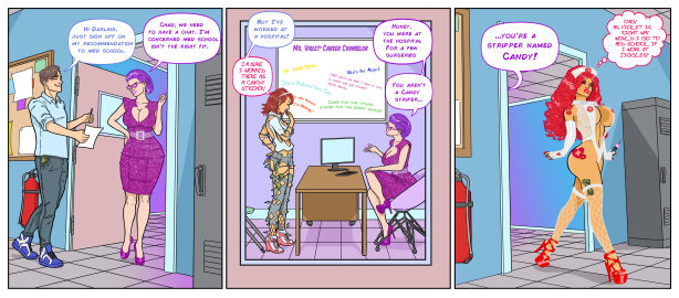 1boy ass ass_expansion banedearg bimbo bimbofication brain_drain breast_expansion breast_growth breast_growth_(enlargement) breasts eye_color_change female fishnets gender_transformation hair_color_change hair_growth high_heel_sneakers high_heels hoop_earrings large_ass large_breasts lingerie lips male mtf_transformation nurse nurse_cap nurse_uniform personality_change platform_heels tan thick_thighs thigh_expansion transformation transformation_sequence wide_hips