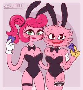 big_breasts blush bowtie breasts bunny_ears bunnysuit condom female female_only garter kissy_missy mommy_long_legs pink_fur pink_skin poppy_playtime seductive xskullart