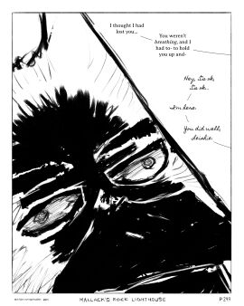 2024 absurd_res anthro avian beak bird black_and_white black_beak border comic death dialogue eyebrows hi_res maccaw_(sharkinthepark) male monochrome owl sharkinthepark simple_background solo vacant_eyes vacant_stare white_background