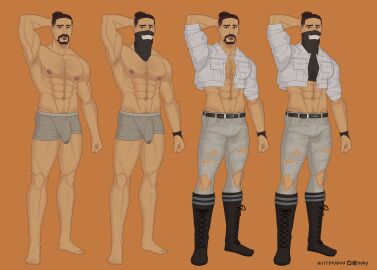 abs bara beard biceps big_bulge bulge bulge_through_clothing clothing flaccid hairy_chest male male_nipples male_only muscular muscular_male nipples nuttkraken pecs penis penis_outline solo solo_male tight_clothing underwear yaoi