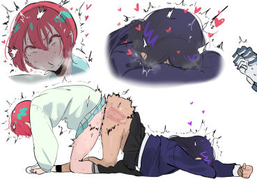 1futa 1girls all_fours amate_yuzuriha animal_penis ass_to_ass black_footwear black_hair black_skirt blue_jacket boots clothed_sex cum cum_in_pussy cum_in_uterus endured_face female futa_on_female futa_with_female futanari gundam gundam_gquuuuuux hair_between_eyes heart highres internal_cumshot intersex jacket knotted_penis knotting long_hair long_sleeves multiple_females multiple_girls multiple_views nyaan_(gundam_gquuuuuux) okpriko penis pussy red_hair reverse_doggy_style rolling_eyes sex short_hair skirt sweater top-down_bottom-up trembling vaginal_penetration white_background x-ray