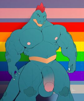 absurd_res anthro balls big_balls big_penis bubbaferaligatr bubbagatr crocodilian feraligatr flaccid fullbodywolf generation_2_pokemon genitals hi_res lgbt_pride male musclegut muscular nintendo nipples pecs penis pokemon pokemon_(species) pride_colors rainbow_pride_colors reptile saggy_balls scalie solo