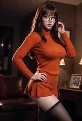 ai_generated animated high_heels looking_at_viewer massive_breasts mini_dress nipples_visible_through_clothing scooby-doo stockings tagme velma_dinkley video walking