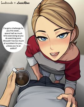 1boy 1girls age_difference assertive_female blonde_hair blue_eyes blush brother brother_and_sister bulge bulge_fondling bulge_grab bulge_through_clothing caption challenge clothed cute dirty_talk dirty_talk_during_handjob edit eye_contact female folgers handjob incest larger_male light-skinned_female light-skinned_male light_skin loodncrood looking_at_viewer male male_pov nipple_bulge nipples older_brother older_male older_male_and_younger_female pov seductive siblings sister size_difference smaller_female speech_bubble teasing teasing_viewer teenage_female teenager text third_party_edit tongue tongue_out young_female younger_female younger_sister