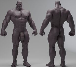 1boy ass back_view bald balls bara front_view male male_only marvel marvel_comics muscular muscular_male penis purple_body purple_skin rear_view solo solo_male thanos voluox yaoi