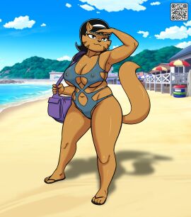 1girls 2024 4_toes 5_fingers absurd_res accessory anthro areola areola_outline areolae areolae_visible_through_clothing armpit_tuft armpits bag beach beach_umbrella bent_arm big_areola big_breasts biped black_clothing black_eyebrows black_flip_flops black_footwear black_hair black_nose black_sandals blue_clothing blue_sky blue_swimwear bodily_fluids breasts brown_stripes camel_toe cameltoe cheek_tuft claws closed_smile clothed clothed_anthro clothed_female clothing cloud collarbone color_edit colored curved_eyebrows dark_clothing dark_eyebrows dark_footwear dark_hair dark_nose dark_stripes dark_swimwear day digital_drawing_(artwork) digital_media_(artwork) domestic_cat erect_nipples eyebrows eyelashes facial_markings facial_tuft feet felid feline felis female female_anthro female_only fingers flip_flops footwear fur fur_tuft glistening glistening_arms glistening_body glistening_breasts glistening_clothing glistening_eyes glistening_face glistening_fur glistening_legs glistening_nose glistening_swimwear glistening_tail green_eyes hair hair_accessory hairband head_markings head_turned hi_res holding_bag holding_object humanoid_hands iris light_body light_breasts light_ears light_fur light_tail looking_aside mammal markings mature mature_anthro mature_female medium_hair milf monotone_body monotone_breasts monotone_fur monotone_tail mouth_closed mrs._katswell narrowed_eyes navel nickelodeon nipple_outline nipples one-piece_swimsuit outside parasol plantigrade pose prick_ears pupils purple_bag pussy qr_code redout risenhentaidemon sand sandals screencap screencap_background sea shadow skimpy sky slightly_chubby slightly_chubby_anthro slightly_chubby_female smile solo solo_female spread_legs spreading standing straight_legs striped_body striped_face striped_fur stripes sweat swimwear t.u.f.f._puppy tail tan_breasts tan_ears tan_tail thick_thighs third-party_edit three-quarter_view toe_claws toes tuft water white_clouds white_hairband