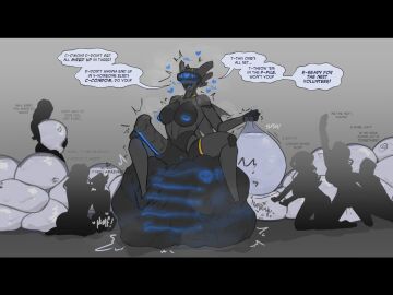 1futa balls churnstyle cock_vore completely_nude condom cruel_pred death dialogue fatal_vore female filled_condom futa_focus futanari group horsecock human humanoid hyper hyper_balls hypnosis imprint intersex m.i.r.r.a._(churnstyle) mass_death mass_vore nude nude_futa penis robot_girl robot_humanoid sadism same_size_vore sitting_on_balls solo_focus speech_bubble vore willing_prey