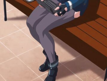 00s 2007 2girls animated bench bible_black bible_black_new_testament black_thighhighs blazer bouncing_breasts bow bowtie breasts brown_hair cleavage cleavage_cutout closed_eyes clothing_cutout dark_thighhighs earrings female female_focus fingerless_gloves gloves ichikawa_aki imari_kurumi jacket jewelry laptop large_breasts lipstick long_coat long_hair makeup miniskirt patch purple_hair red_eyes shin_bible_black shoes shoulder_patch side_ponytail sidelocks sitting skirt sky sleeping surprised tagme thighhighs tokken_division