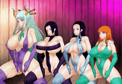 4girls animated arm_tattoo artist_request big_breasts black-haired_female black_hair blue_tattoo boa_hancock bouncing_breasts breasts dancing female female_only femsub functionally_nude haigure horn horned_female horned_humanoid horns huge_breasts hypnosis konnandaakke large_breasts leotard mind_control multicolored_clothing multicolored_hair multiple_females multiple_girls multiple_subs nami_(one_piece) nico_robin one_piece orange-haired_female orange_hair post-timeskip revealing_clothes slave squatting tattoo white-haired_female white_hair yamato_(one_piece)