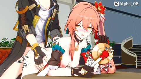 1boy 1girls 3d alpha_08 ambiguous_penetration ass blush breasts caelus_(honkai:_star_rail) doggy_style female female_penetrated gloves gong guinaifen_(honkai:_star_rail) hair_ornament honkai:_star_rail impact_lines light-skinned_female light-skinned_male light_skin male male/female male_penetrating male_penetrating_female orange_hair pale-skinned_female pale-skinned_male pale_skin penetration penetration_from_behind sex sex_from_behind straight straight_sex unseen_male_face