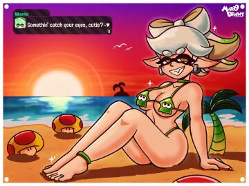 ass big_ass big_breasts bikini breasts earrings fat_ass female giantess grey_hair large_breasts light-skinned_female light_skin marie_(splatoon) marodraws mega_mushroom splatoon tentacle_hair thick_thighs thin_waist wide_hips