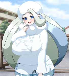 1girls alternate_version_available big_breasts blue_eyes breasts clothing female female_only game_freak hair hat headwear huge_breasts long_hair mature mature_female melony_(pokemon) milf mother pokemon pokemon_ss smile snow solo solo_female white_hair yensh