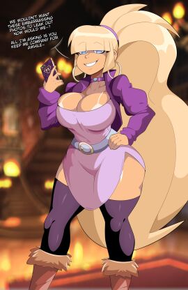 adult aged_up blackmail blonde_hair breasts cleavage disney disney_channel disney_xd english_text female femdom gravity_falls humiliation imminent_sex large_breasts naver pacifica_northwest ponytail tan_body text