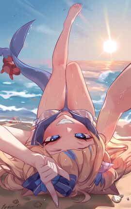beach crab sameko_saba shark_tail sweat swimsuit tail vtuber vtuberfanart
