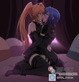 2girls ass ass_grab black_legwear black_shoes black_sleeves black_stockings blonde_hair blue_hair blush female female/female female_only footwear ggc hair_between_eyes hand_on_ass high_school_dxd kissing lesbian_kiss long_sleeves medium_hair multiple_females multiple_girls purple_eyes shidou_irina sleeves_past_elbows tongue tongue_out twintails uncensored xenovia_quarta yellow_eyes yuri