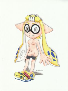 black_bottomwear black_clothing black_shorts bodily_fluids bottomwear breasts cephalopod clothed clothing colored dripping dripping_pussy dripping_wet exhibitionism exposed_breasts fan_character female genital_fluids genitals humanoid humanoid_pointy_ears inkling inkling_girl legwear marine mask misshiirin missy_(misshiirin) mollusk navel nintendo nipples nude partially_clothed pink_nipples pseudo_hair public public_nudity pussy shorts simple_background smile spandex spandex_legwear spandex_shorts splatoon teeth teeth_showing tentacle tentacle_hair tight_bottomwear tight_clothing tight_shorts topless topless_female traditional_media_(artwork) vaginal_fluids white_background white_eyes white_sclera