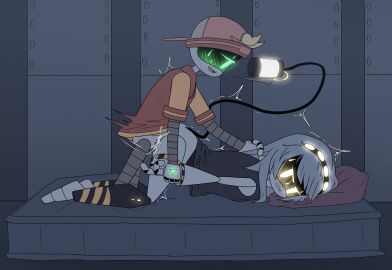 1boy 1girls accurate_body_type accurate_proportions blonde_hair blush blushing_female blushing_male cum_in_pussy cumming cumming_inside dubious_consent fanfic_art female glitch_productions grabbing_arm grabbing_hair green_eyes j_(murder_drones) long_hair male male_on_female male_penetrating_female mattress murder_drones pachinsfw penetration penetration_from_behind pillow pulling_hair pussy robot robot_boy robot_girl robot_humanoid silver_hair sweatdrop thad_(murder_drones) thrusting thrusting_hard yellow_eyes