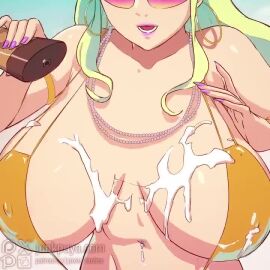 1girls 2d 2d_animation anus_peek ass big_ass big_breasts bracelet breasts earrings female female_only green_hair junkpuyo necklace nipple_bulge oc pussy_peek sling_bikini slingshot_swimsuit sound spread_anus spread_pussy sunglasses tagme video
