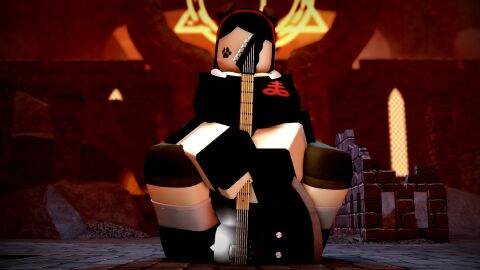 1girls 3d bass_guitar big_breasts black_gloves black_hair black_shirt black_shoes breasts cleavage clothed clothed_female clothing collared_shirt crop_top dog_ears dog_print edj_(tdx) faceless faceless_character faceless_female female female_focus fingerless_gloves fully_clothed fully_clothed_female gloves green_shorts guitar headband leviathan_cross light-skinned_female light_skin long_hair official_alternate_costume pale-skinned_female pale_skin pinkishpinkas red_headband roblox roblox_game robloxian rockband_edj_(tdx) shirt shirt_collar shoes short_sleeves shorts socks squatting straight_hair thick_thighs thighs tower_defense_x white_collar white_socks