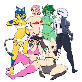 6girls aggressive_retsuko aggretsuko animal_crossing ankha anthro artificer_(risk_of_rain) ass bikini callie_(splatoon) crossover female female_only fenneko furry human jpeg light-skinned_female light_skin lovetopullmicke multiple_females multiple_girls navel netflix nintendo posing risk_of_rain rottytops sanrio shantae splatoon villager_(animal_crossing)
