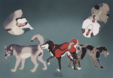 anal anal_knotting anal_orgasm anal_sex anatomically_correct anatomically_correct_genitalia anatomically_correct_penis animal_genitalia animal_penis anus ass ass_to_ass balls black_balls black_claws bodily_fluids brown_balls canid canine canine_genitalia canine_penis canis catahoula claws close-up collar cum cum_in_ass cum_inside curled_tail cutout domestic_dog feral feral_on_feral flat_colors floppy_ears fur genital_fluids genitals grey_body group group_sex hi_res knot knot_in_sheath knotting logan_(dracanius) long_teeth looking_at_another looking_back looking_pleasured low-angle_view male male/male mammal markings multicolored_body nipples one_eye_closed oral paws penetration penis raised_paw raised_tail rimming sex sheath side_view simple_background sketchy_shelby spots spotted_body spotted_fur tail teeth teeth_showing threesome tongue tongue_out trio white_balls white_sheath wink wolf worm's-eye_view yipsky