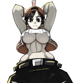 black_eyes black_hair black_panties breasts crop_top cropped_jacket punk punk_girl roblox roblox_avatar rolled_up_sleeves sleeves_rolled_up waist white_body white_skin