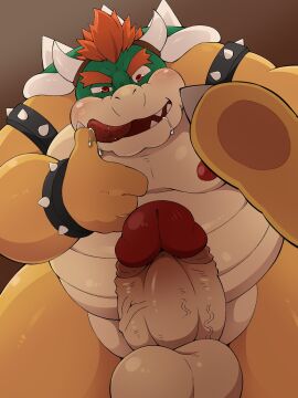 1boy 2024 anthro balls belly big_belly bodily_fluids bowser drooling erection fat fat_belly fat_male genitals hi_res kemono koopa male male_only mario_(series) moobs nintendo nipples obese obese_male overweight overweight_male penis pomupomu490 saliva scalie simple_background solo super_mario_bros.