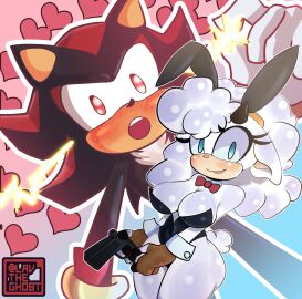 1boy1girl big_breasts blue_eyes blush bunny_ears bunnysuit female furry glistening gun heart idw_comics lanolin_the_sheep lavtheghost male mostly_nude red_eyes shadow_the_hedgehog sheep smile sonic_(series) sonic_the_hedgehog_(idw) sonic_the_hedgehog_(series) surprised_expression thick_thighs
