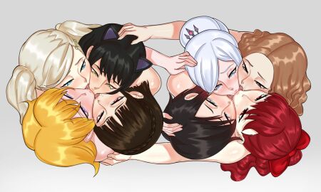 2d 6+girls 8girls ann_takamaki atlus black_hair blake_belladonna blonde_hair blue_eyes brown_eyes brown_hair caress crossover eastern_and_western_character faunus female female_only group_kiss group_kissing haru_okumura human kasumi_yoshizawa kissing light_brown_hair makoto_niijima megami_tensei multicolored_hair multiple_females multiple_girls nude pale_skin pawgg persona persona_5 persona_5_royal ponytail purple_eyes quadruple_kiss red_eyes red_hair rooster_teeth ruby_rose rwby silver_eyes sumire_yoshizawa team_rwby tongue_kiss weiss_schnee white_hair yang_xiao_long yellow_eyes yuri
