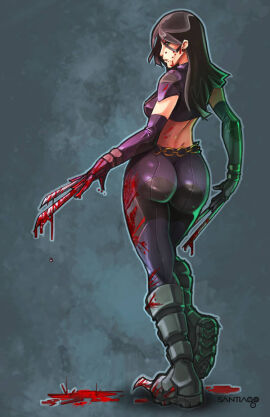 1girls 2d ass black_hair boots breasts claws clone color female female_only fully_clothed gloves huge_ass laura_kinney long_hair looking_back marvel marvel_comics mutant pants skin_tight solo solo_female solo_focus standing tight_pants x-23