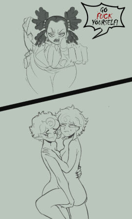 3girls ass breasts female gabriella_nelson kezia_(duppio) monochrome nude poppy-show selfcest tagme