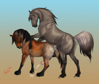 anal anal_orgasm anal_sex animal_genitalia animal_penis ass balls black_balls black_body black_fur black_mane black_tail bodily_fluids brown_body brown_eyes brown_fur closed_eyes cum cumshot duo ejaculation equid equine equine_genitalia equine_penis erection feral feral_on_feral feral_penetrated feral_penetrating feral_penetrating_feral from_behind_position fur genital_fluids genitals gradient_background grey_body grey_fur grey_mane grey_tail hi_res horse male male/male male_penetrated male_penetrating male_penetrating_male mammal mane mounting orgasm penetration penile penile_penetration penis penis_in_ass pink_penis rufciu sex signature simple_background tail