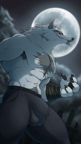 4_fingers 9:16 anthro armpit_hair big_bulge biped black_pawpads body_hair bulge canid canine canis claws clothed clothing corrsk death_(puss_in_boots) dreamworks dreamworks_animation fingers full_moon fur hi_res male male_only mammal moon muscular muscular_anthro muscular_male pawpads pecs puss_in_boots:_the_last_wish puss_in_boots_(dreamworks) puss_in_boots_(film) puss_in_boots_(franchise) puss_in_boots_the_last_wish red_eyes shrek_(series) solo topless topless_anthro topless_male universal_pictures universal_studios wolf