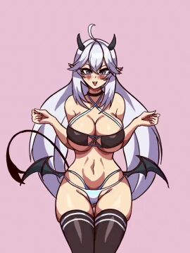 1girls animated animated_gif blue_eyes blush bouncing_breasts bra breasts cleavage demon demon_girl demon_horns demon_tail female horns huge_breasts indie_virtual_youtuber jumping light-skinned_female light_skin lingerie lingerie_only panties slayertot succubus tail twintails veibae virtual_youtuber white_hair wings