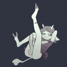 1:1 2_horns anklet anthro ass balls biped bottomless bovid caprine clothed clothing dress erection futanari genitals goat hair hooves horn intersex jewelry long_hair looking_at_viewer mammal presenting presenting_hindquarters raised_leg smile solo spincraze suggestive_look tail