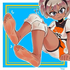 1girls bea_(pokemon) black_hairband clothed confused confused_look confusion countershade_feet feet female foot_fetish foot_focus fully_clothed grey_eyes grey_hair hairband looking_at_viewer pokemon presenting_feet raised_eyebrow soles solo solo_female tan_body tan_skin tanned tanned_female tinsay_(artist) two-tone_feet