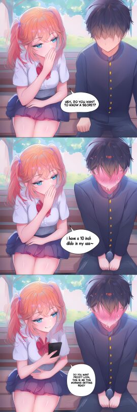 1boy 1girls ai_generated anal anal_insertion anal_object_insertion anal_sex bare_legs bare_thighs black_hair blue_eyes blush blushing_male blushing_profusely bulge bulge_through_clothing clothed clothed_female clothing color confident covering_mouth cowboy_shot day dildo dildo_in_ass dildo_under_clothes dominant_female duo duo_focus english_text faceless_male facing_viewer female female_pervert femdom front_view fully_clothed glance half-closed_eyes hand_between_legs hand_on_crotch hand_on_own_stomach hand_on_stomach hi_res hidden hiding hiding_erection highres holding holding_crotch holding_object holding_phone implied_anal implied_dildo implied_penetration izacru0 light-skinned_female light-skinned_male light_skin malesub medium_breasts medium_hair multiple_views nervous nervous_sweat orange_hair original original_character original_characters outdoors outside park park_bench penis_bulge pervert public public_indecency red_hair red_ribbon ribbon secret sex_toy sex_toy_insertion sex_toy_under_clothing shirt short_hair shushing shy sideways_glance sitting sitting_on_bench skirt smile smiling_at_partner smirk speech_bubble split_screen story submissive submissive_male sweat sweatdrop sweating talking talking_to_another teasing text text_bubble thick_thighs thighs twintails two_side_up very_high_resolution whispering white_shirt