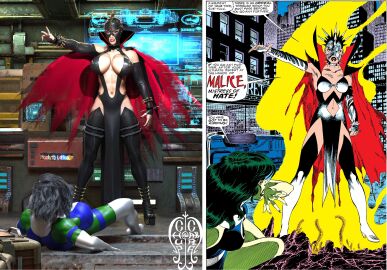 3d bdsm_outfit breasts character_name chup@cabra fantastic_four female huge_breasts invisible_woman latex_clothing latex_thighhighs malice_(marvel) marvel marvel_comics she-hulk she-hulk_(fantastic_four) signature speech_bubble sue_storm tagme text