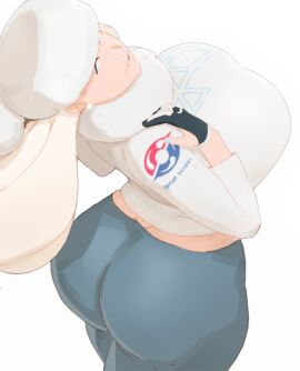 above_view ass behind_view big_ass big_breasts blue_eyes breasts butt_crack chubby chubby_female female female_focus female_only fingerless_gloves gloves gym_leader hat huge_ass huge_breasts large_breasts long_hair looking_at_viewer looking_back materclaws melony_(pokemon) midriff older_female painted_nails pokemon pokemon_ss pokemon_trainer pose posing posing_for_the_viewer pov round_ass solo solo_female solo_focus tight_clothing tight_pants tights voluptuous voluptuous_female white_hair wide_hips winter_clothes