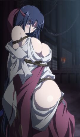 anime ass big_breasts breasts canonical_scene clothed official_art queen's_blade screencap tagme tied tomoe_(queen's_blade)