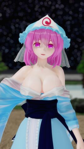 3d breasts cleavage female fgh098765 short_hair touhou yuyuko_saigyouji