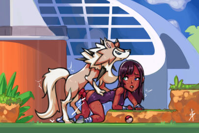 1animal 1girls 2021 animal_genitalia animal_penis ass ass_focus black_hair blue_eyes brown-skinned_female brown_skin canine canine_genitalia canine_penis clothed_female clothed_sex cum cum_inside doggy_style female feral feral_on_female feral_on_human feral_penetrating freckles freckles_on_ass freckles_on_face freckles_on_shoulders freckles_on_thighs from_behind game_freak grass green_eyes heterochromia interspecies knot leotard leotard_aside literal_doggy_style lycanroc male male_pokemon/female_human midday_lycanroc mounting nintendo on_all_fours outdoor_sex outdoors outside penile_penetration penis pokeball pokemon pokemon_(species) pokephilia quadruped sismicious socks straight straight_hair sweat sweatdrop swimsuit swimsuit_aside wolf zoophilia